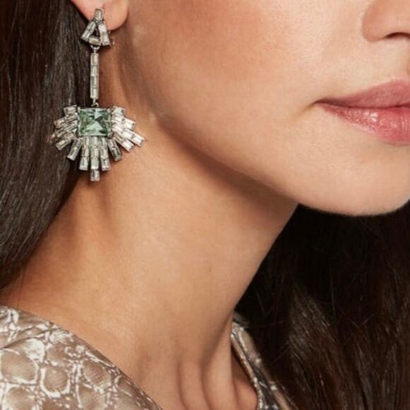 Lulu Frost Designer Astra Mint Green Dangle Bling Chandelier Statement Earring